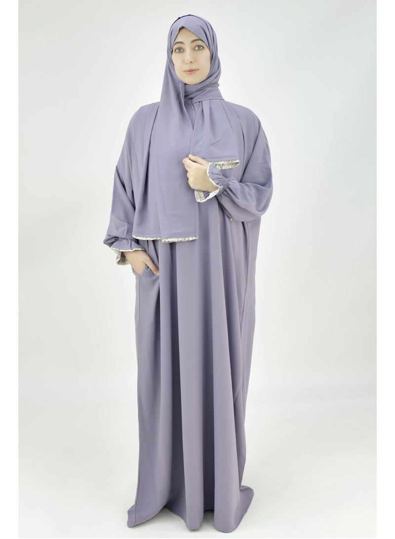  داماس كولكشن باس صلاة نسائي قطعة واحدة من قماش كريب فوكا فاخر مع وشاح متصل وجيب – ملابس صلاة شرعية مريحة - Image 1